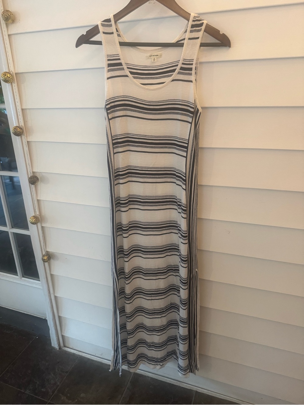 Max Studio Black and White Striped Sleeveless Maxi Dress
